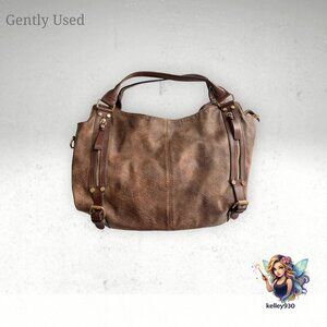 Brown Boho Shoulder Bag Faux Leather Slouchy Tote Purse